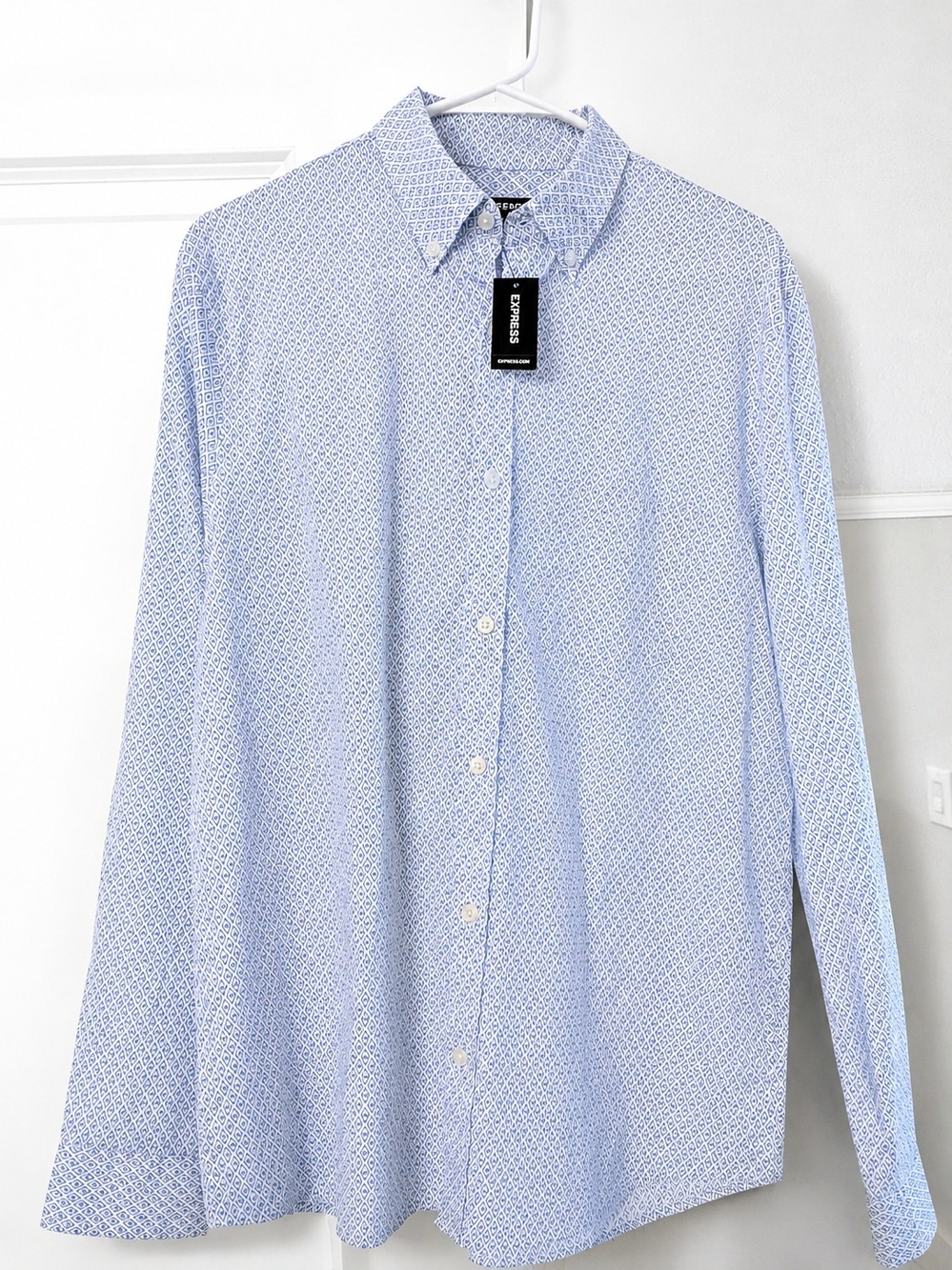 Express Men’s Blue Micro-Pattern Button-Up Shirt